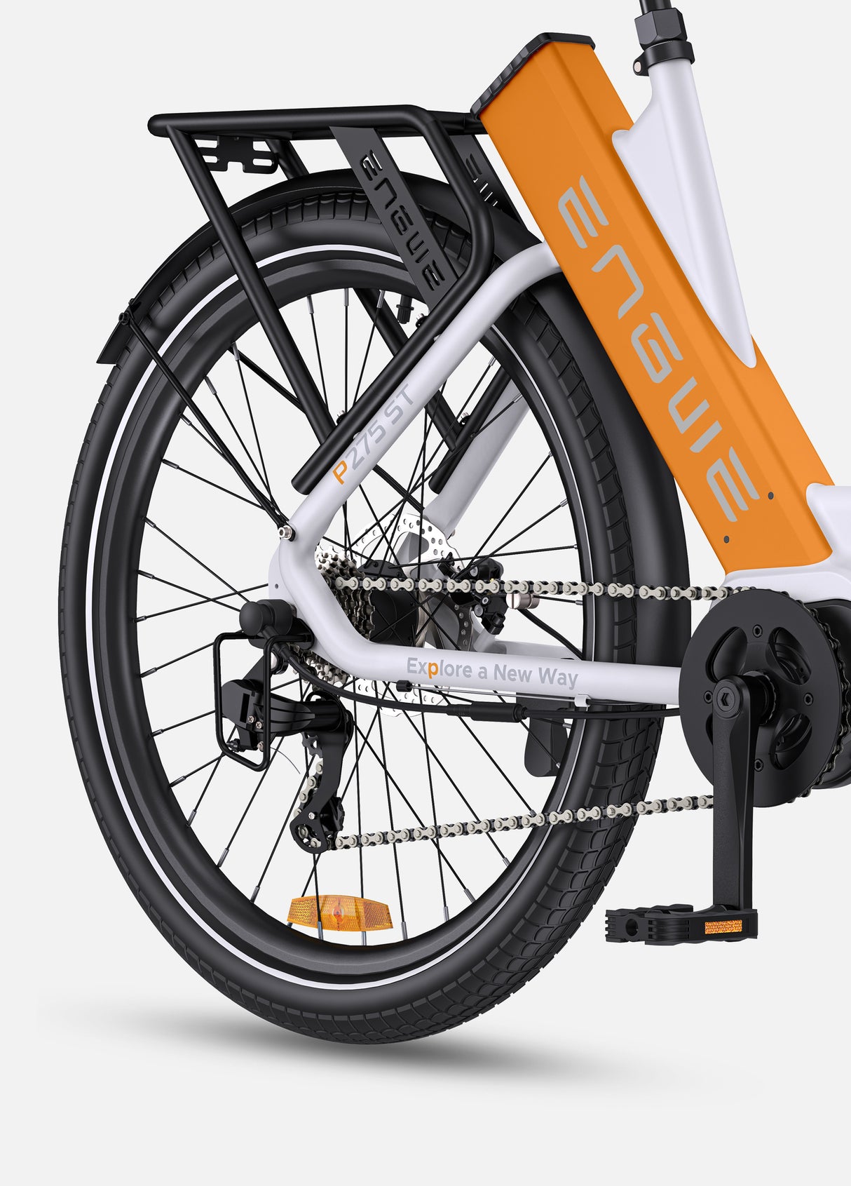 Weiß-Orange Engwe P275 St Urban E-Bike Hinterreifen und Gepäckträger