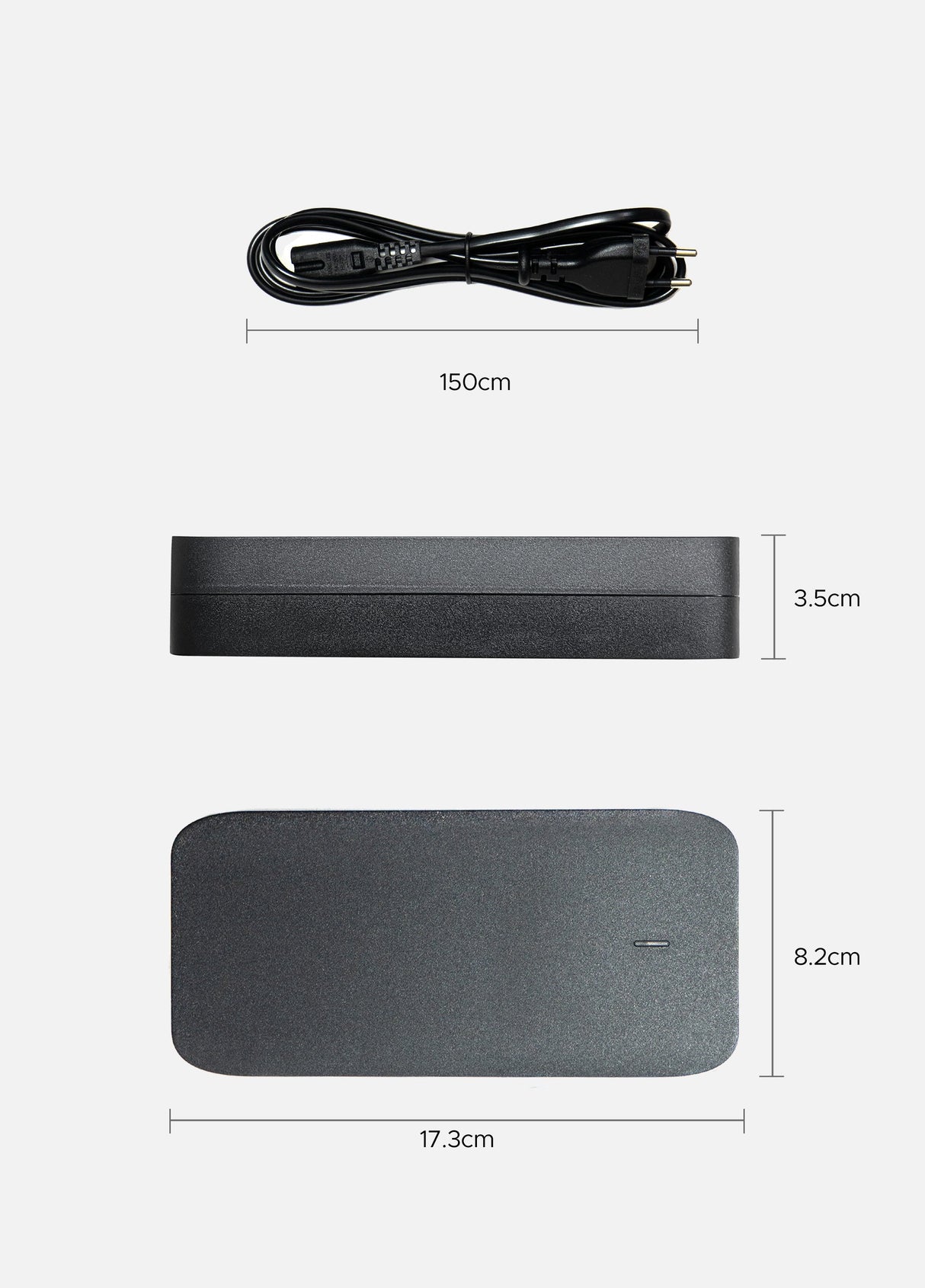 Die Länge des ENGWE-Batterieladekabels beträgt 150 cm; Die Abmessungen des Batterieladegeräts betragen 17,3 x 8,2 x 3,5 cm
