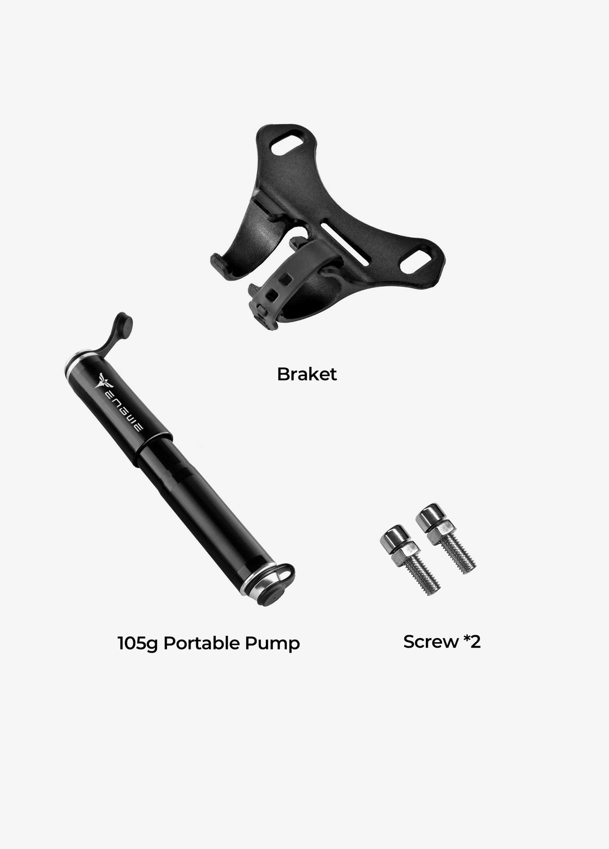 Es gibt eine Halterung, eine tragbare 105-g-Pumpe und 2 Schrauben
