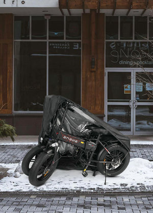 Auch an verschneiten Tagen können Sie die Abdeckung nutzen, um Ihr E-Bike zu schützen